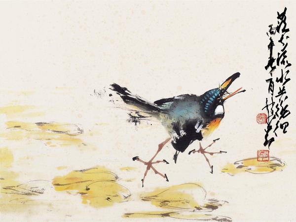  丙午（1942）年作 落花流水共徘徊 镜片 设色纸本