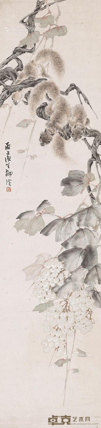 松鼠 镜片 设色纸本 133×33cm