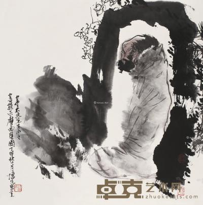  丁卯（1987）年作 菩提达摩面壁图 立轴 设色纸本 69×68cm