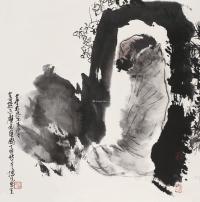  丁卯（1987）年作 菩提达摩面壁图 立轴 设色纸本