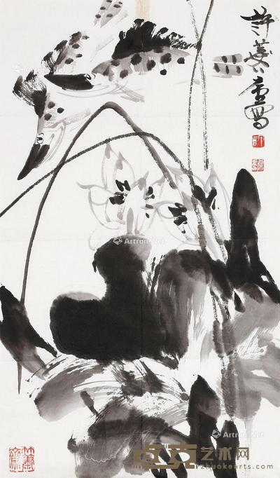 荷花桂鱼 镜片 设色纸本 41×69cm