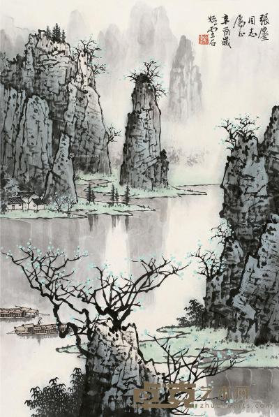  辛酉（1981）年作 漓江山水 镜片 纸本 68×46cm