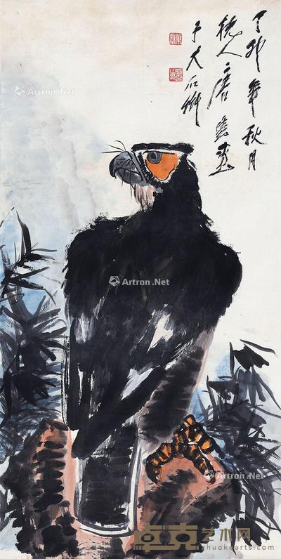 1987年作 鹰 镜片 设色纸本 94×47cm