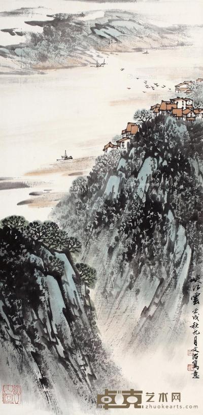  壬戌（1982）年作 峡江云 立轴 设色纸本 68×33cm