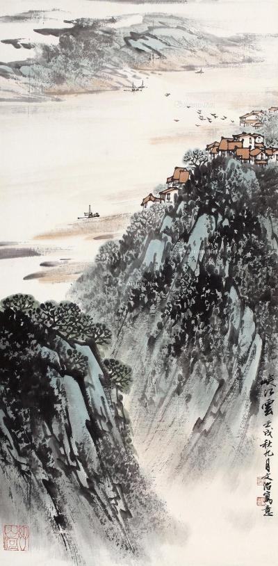  壬戌（1982）年作 峡江云 立轴 设色纸本