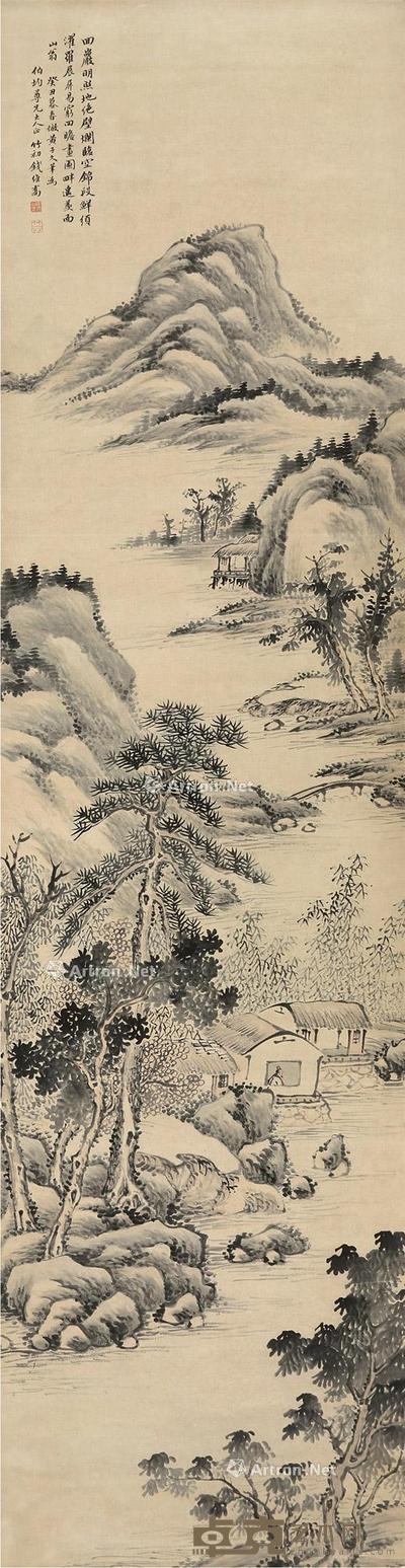  癸丑（1793）年作 题画石山 屏轴 设色纸本 178×46cm