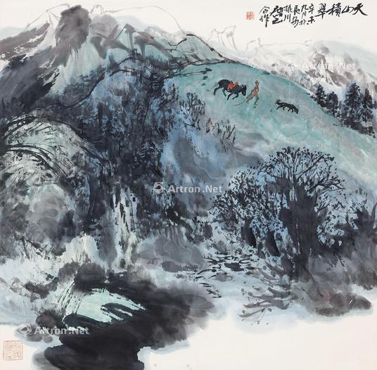  1991年作 天山积翠 立轴 设色纸本