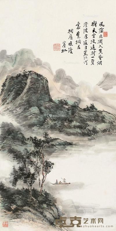  桐庐晚渡 立轴 设色纸本 68×34cm