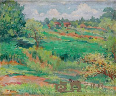  1954年作 印度尼西亚农村风景 布面油画 55×46cm