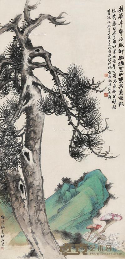 双寿图 立轴 设色纸本 136×66cm