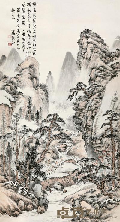  庚寅（1950）年作 仿古山水 立轴 设色纸本 144×79cm