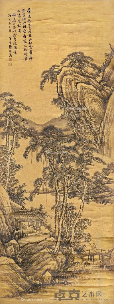  丙寅（1866）年作 松阴曳杖 立轴 水墨笺本 129×49cm