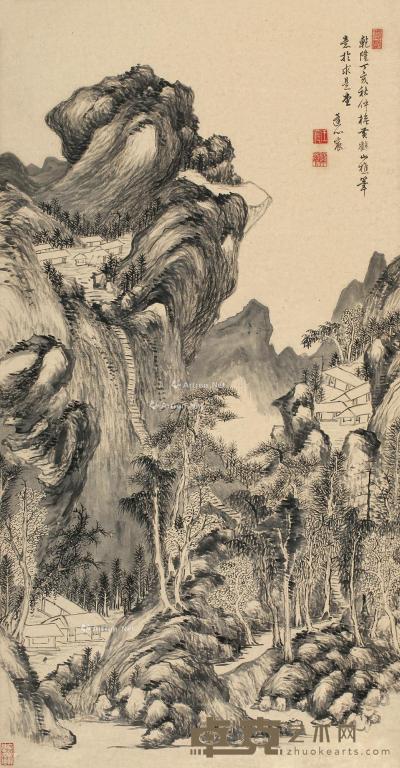  丁亥（1767）年作 仿古山水 立轴 水墨纸本 86×45cm
