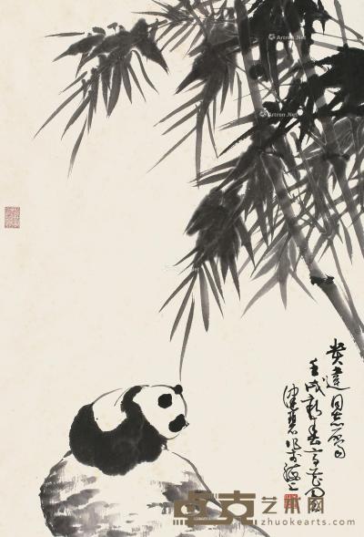  熊猫 镜片 水墨纸本 65×43cm 