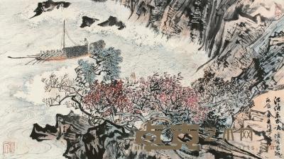  辛丑（1961）年作 江涛万古峡 镜片 设色纸本 35×62cm