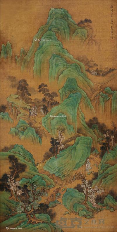 游山图 立轴 设色绢本 189×94cm