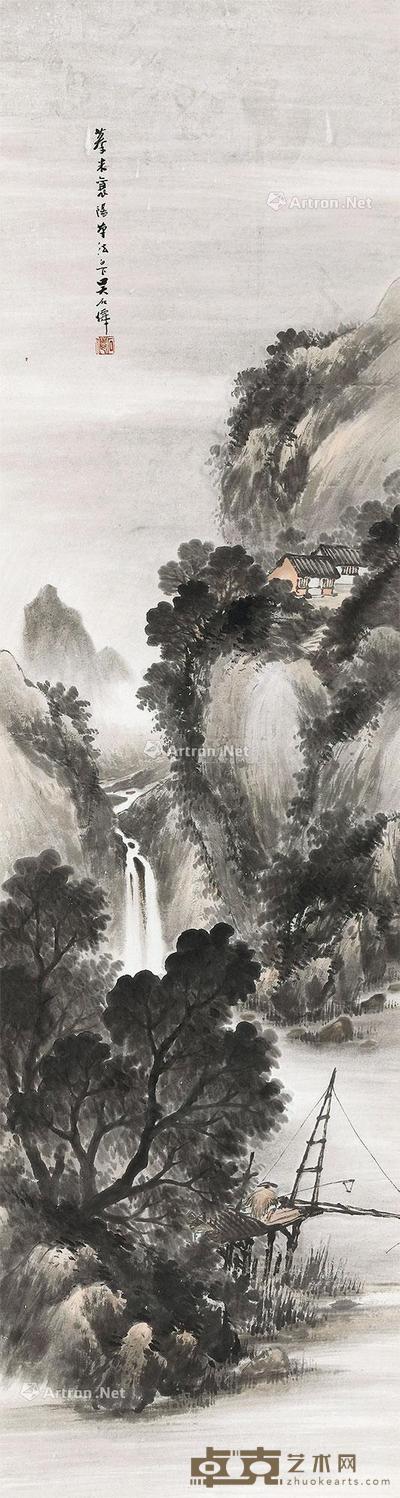 山水 立轴 设色纸本 147×39cm