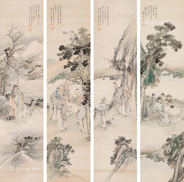  1930年作 人物四条屏 立轴 设色纸本