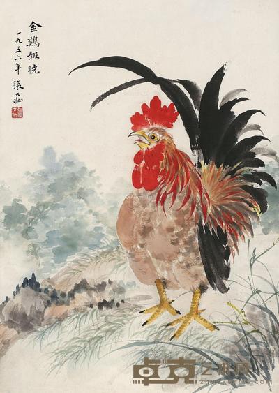 1956年作 金鸡报晓 立轴 水墨纸本 49×34cm