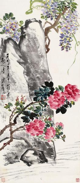  1971年作 紫藤红花 立轴 设色纸本