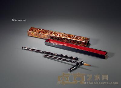  清 嵌螺钿漆管对笔 带笔帽全长24.6cm；笔帽长7.3cm；带笔帽全长23.2cm；笔帽长7.3cm