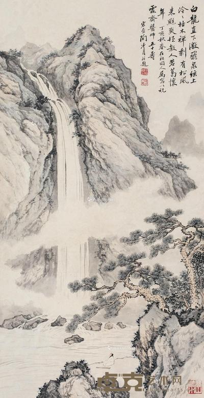  丁亥（1947年）作 山水清音 立轴 设色纸本 68×34cm