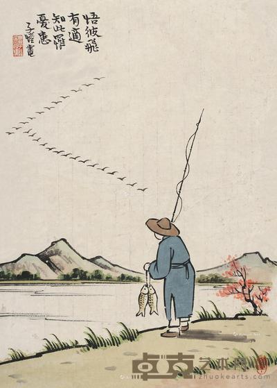  放生图 镜片 设色纸本 46×33cm
