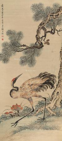  1834年作 鹤寿 立轴 设色绢本