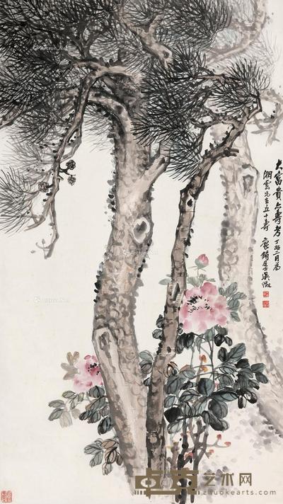 丁卯(1927)年作 大富贵亦寿考 立轴 设色纸本 142×80cm