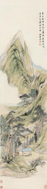  辛巳（1821）年作 仿元人青绿 立轴 设色绢本