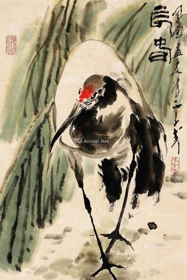  长春 立轴 设色纸本