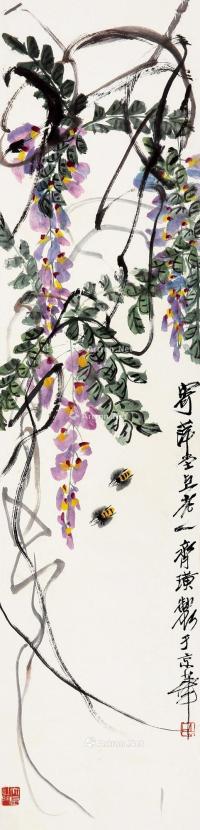  紫藤蜜蜂 立轴 设色纸本