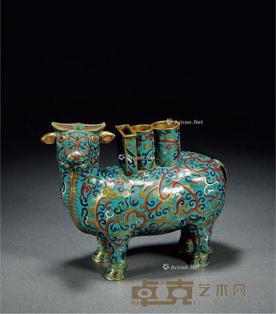  清·铜掐丝珐琅牛摆件 高7cm；长20.5cm