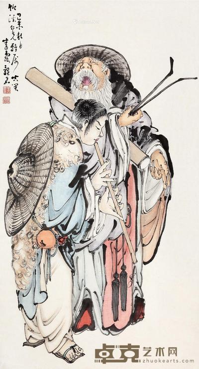  己未（1919）年作 二仙图 立轴 设色纸本 141×76cm