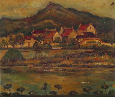  1928年作 黄昏的山脚下 布面油画
