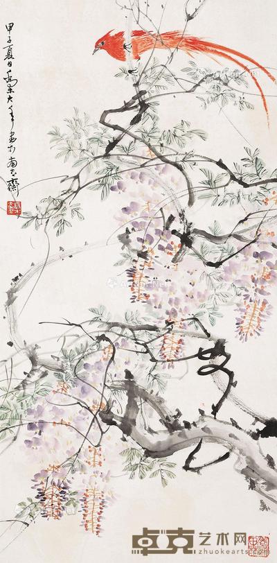 1924年作 花鸟 立轴 设色纸本 96×46cm