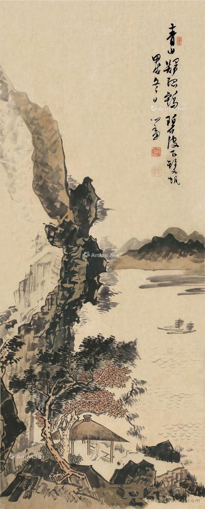  甲戌（1934）年作 青山碧波 立轴 设色纸本 97×39cm