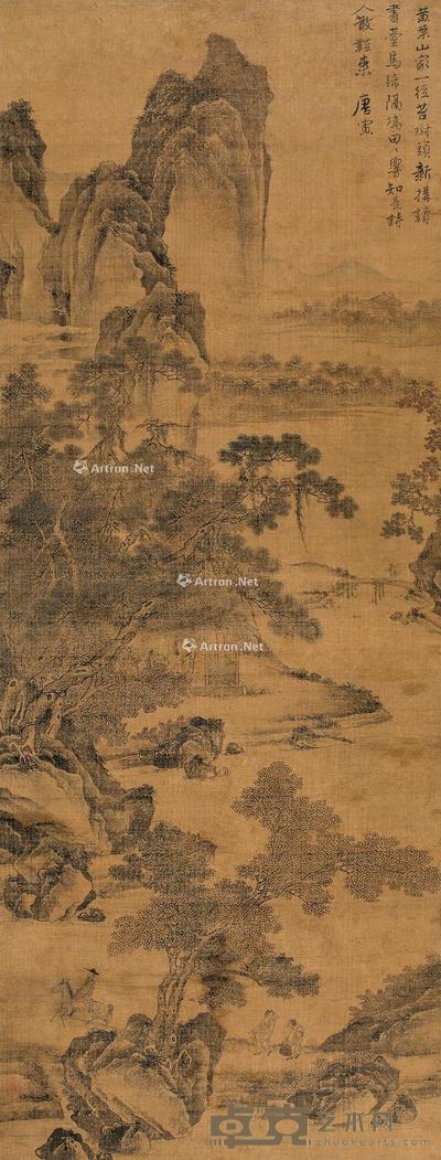  黄叶山家图 立轴 绢本 109×41cm