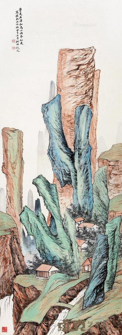  甲子（1924）年作 桂林山水 镜片 设色纸本 117×42cm