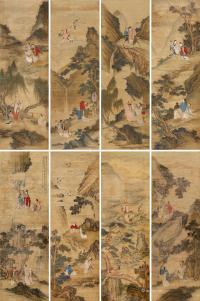  庚寅（1650）年作 群仙图 八屏 设色绢本
