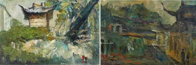  1994年作 1992年作 山间的亭子 山间的风景 （两幅） 纸本油画