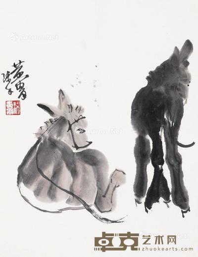 双驴图 卡纸 纸本 45×35cm