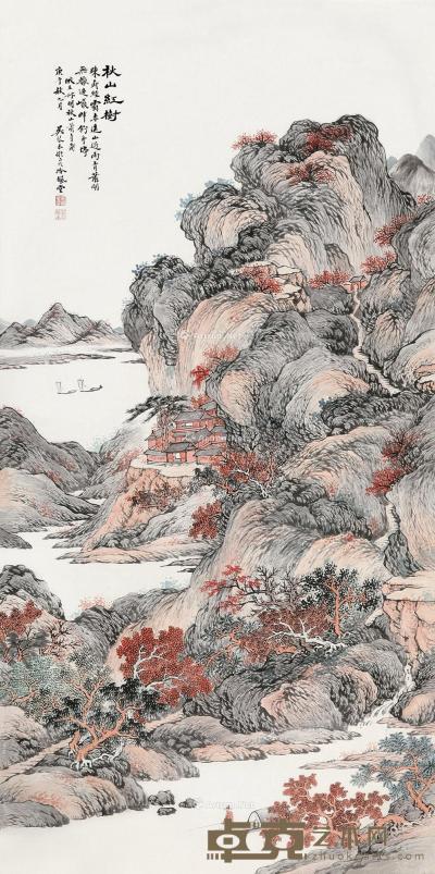  庚午（1930）年作 秋山红树 立轴 设色纸本 136×68cm