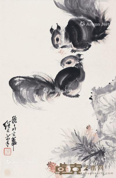 松鼠 立轴 设色纸本 67×44cm
