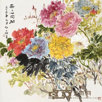  1979年作 朵朵心花开 镜片 设色纸本 68×68cm