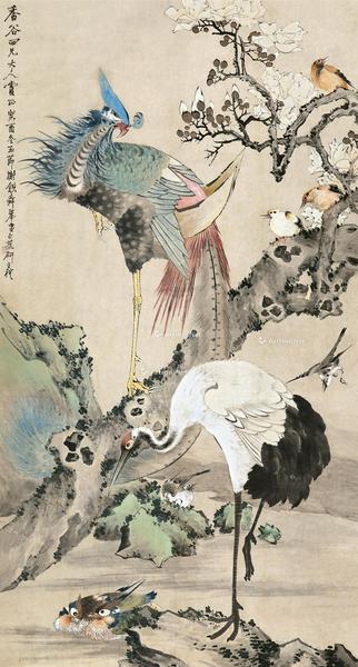  癸酉（1873）年作 五伦图 立轴 设色纸本