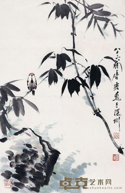 竹雀图 镜片 设色纸本 70×45cm