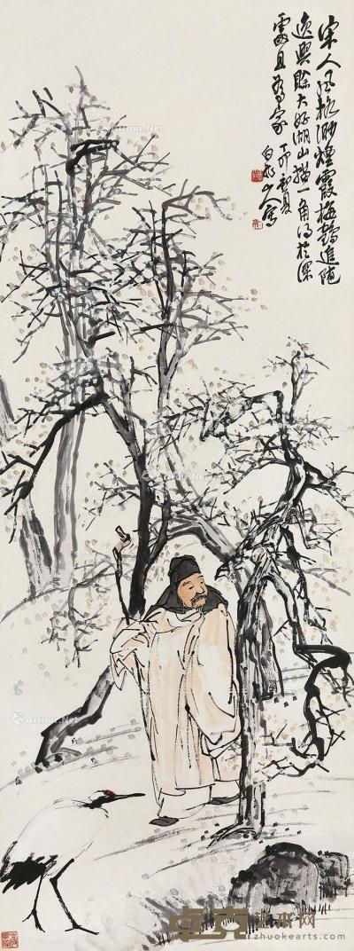  丁卯（1927）年作 梅妻鹤子 立轴 设色纸本 119×44cm
