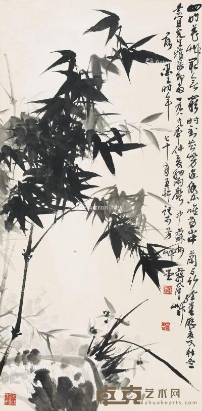  1989年作 竹子 立轴 设色纸本 99×49cm