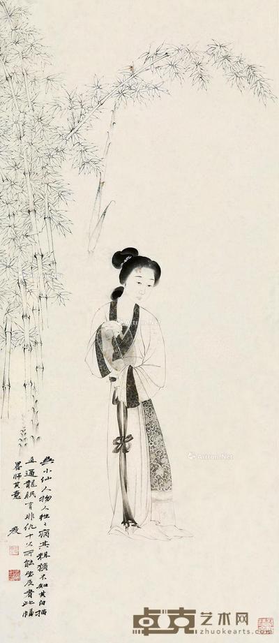  纨扇仕女 立轴 水墨纸本 118×51cm